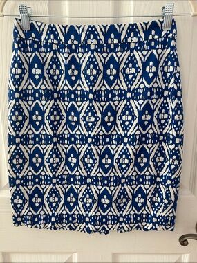 J. Crew Blue and White Patterned Pencil Skirt
